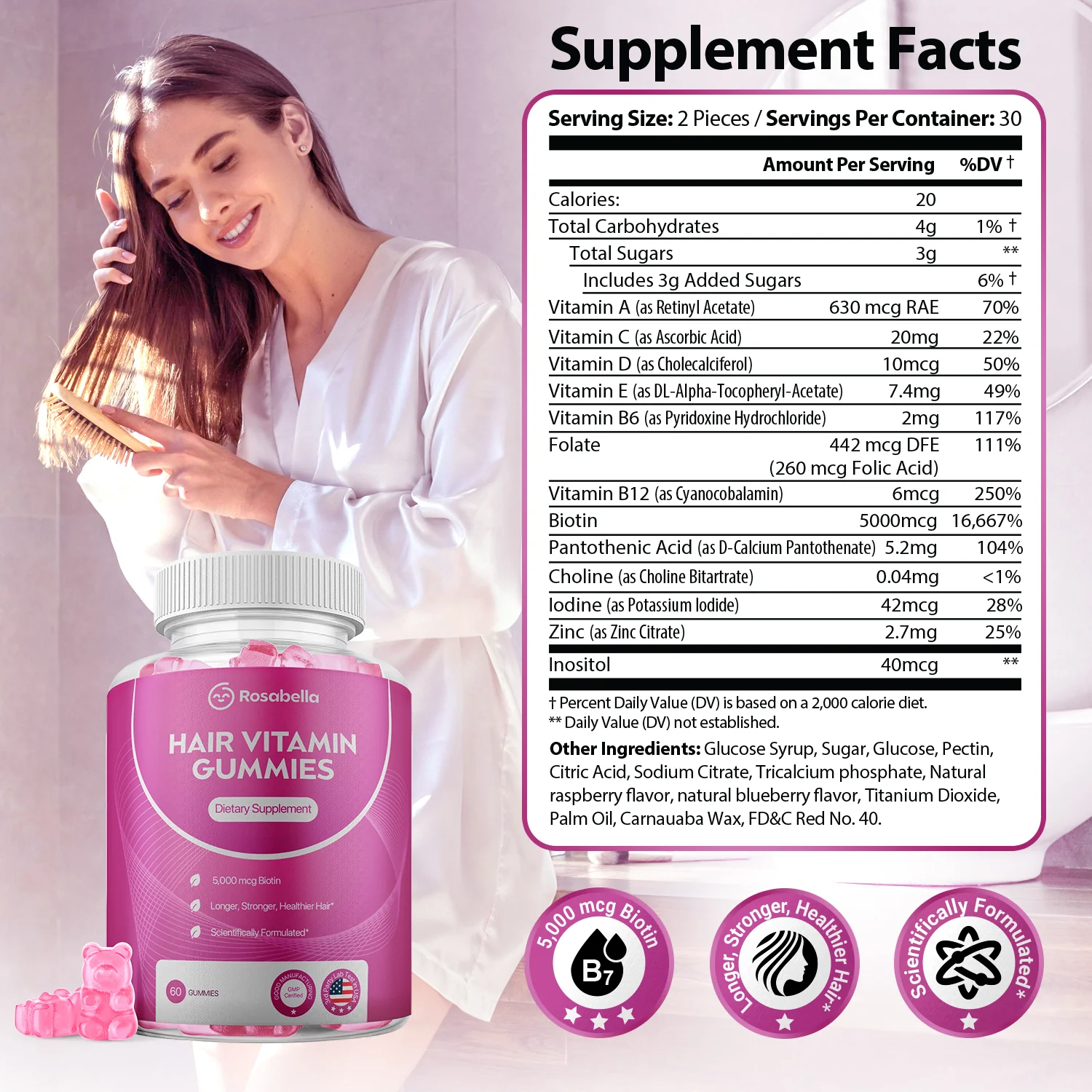 Rosabella Biotin Gummies for Hair, Skin & Nails - Image 6