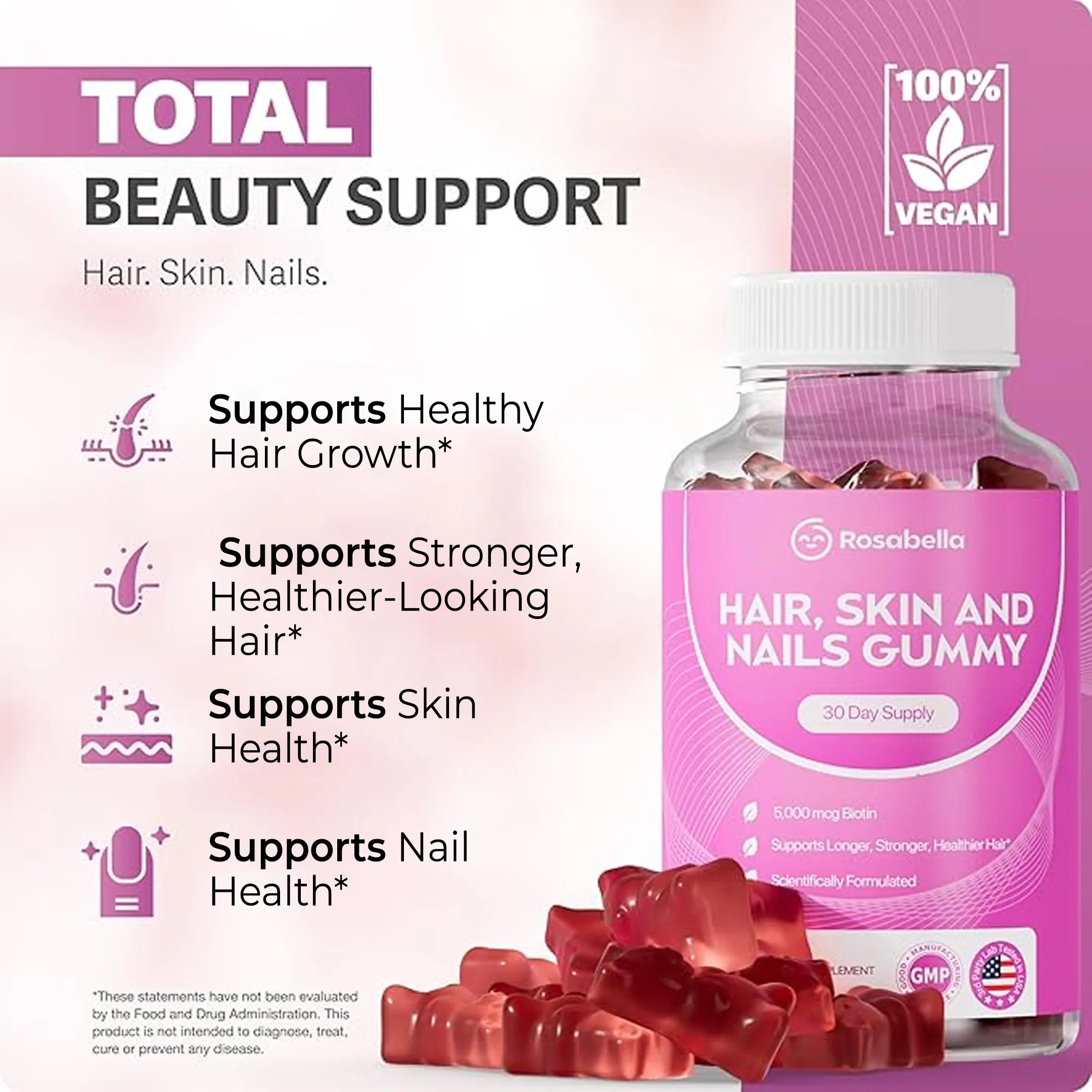 Rosabella Biotin Gummies (5000mg) for Hair, Skin & Nails Growth- - Image 4