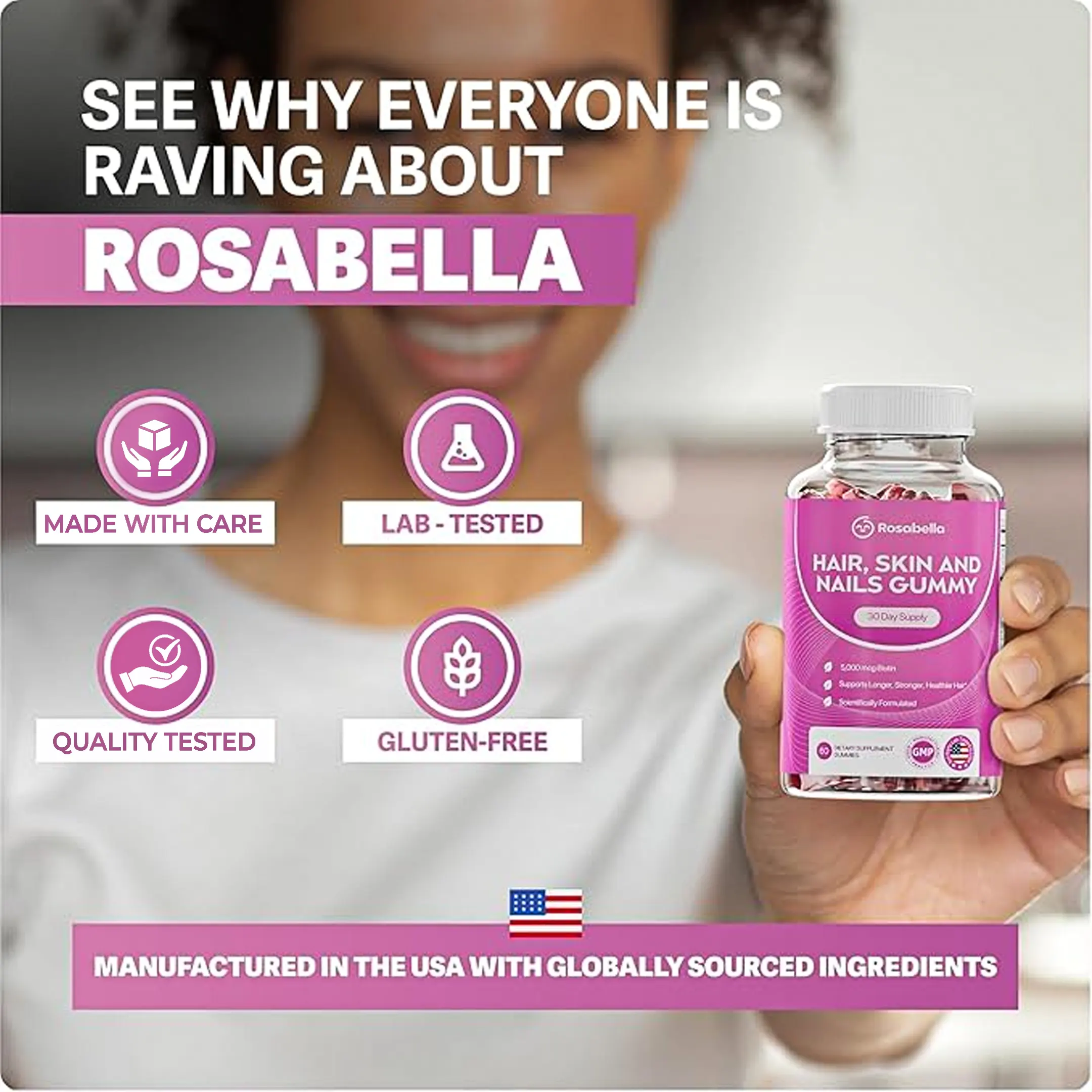 Rosabella Biotin Gummies (5000mg) for Hair, Skin & Nails Growth- - Image 5