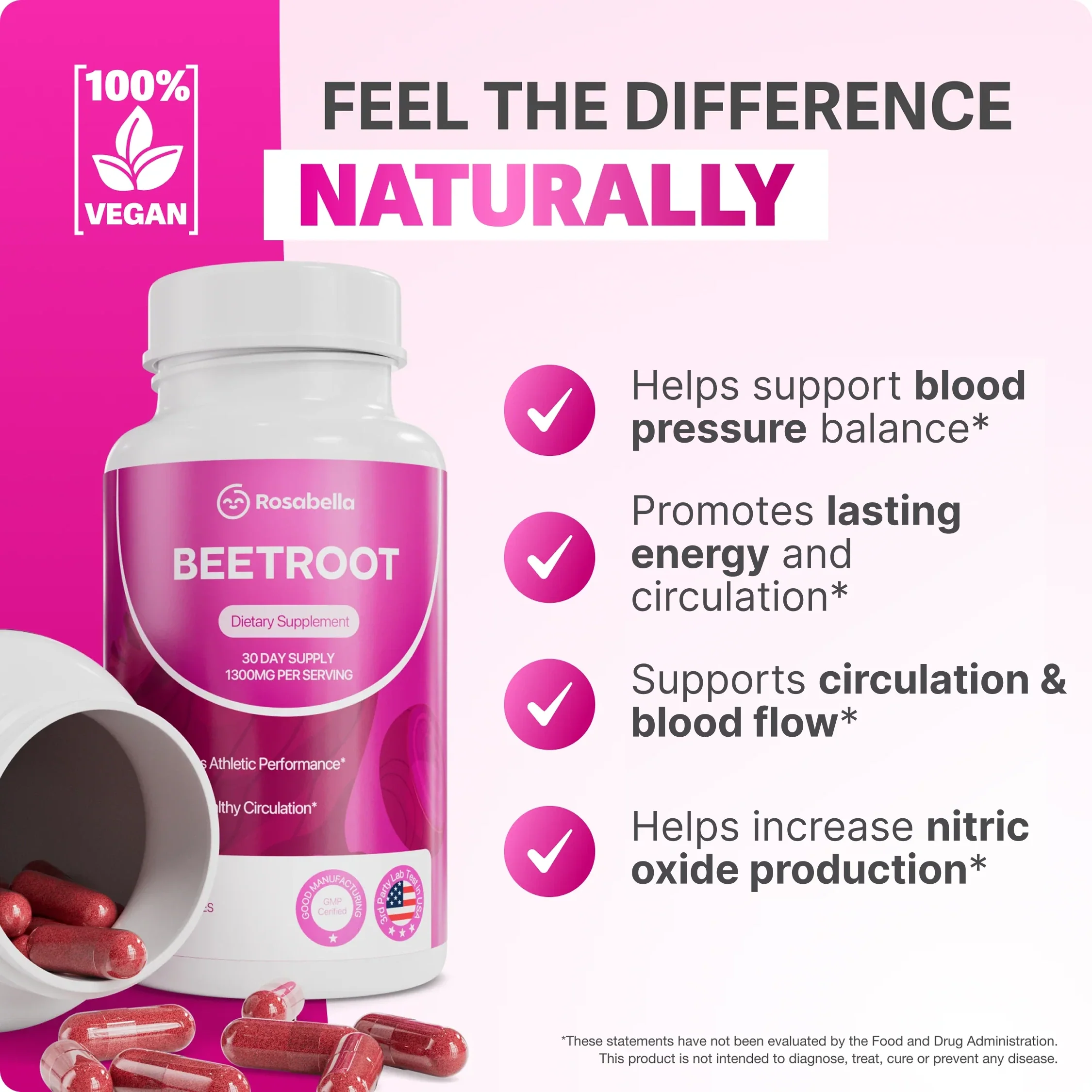 Rosabella Organic Beetroot Capsules (1300mg) for Blood Flow & Heart Health - Image 4