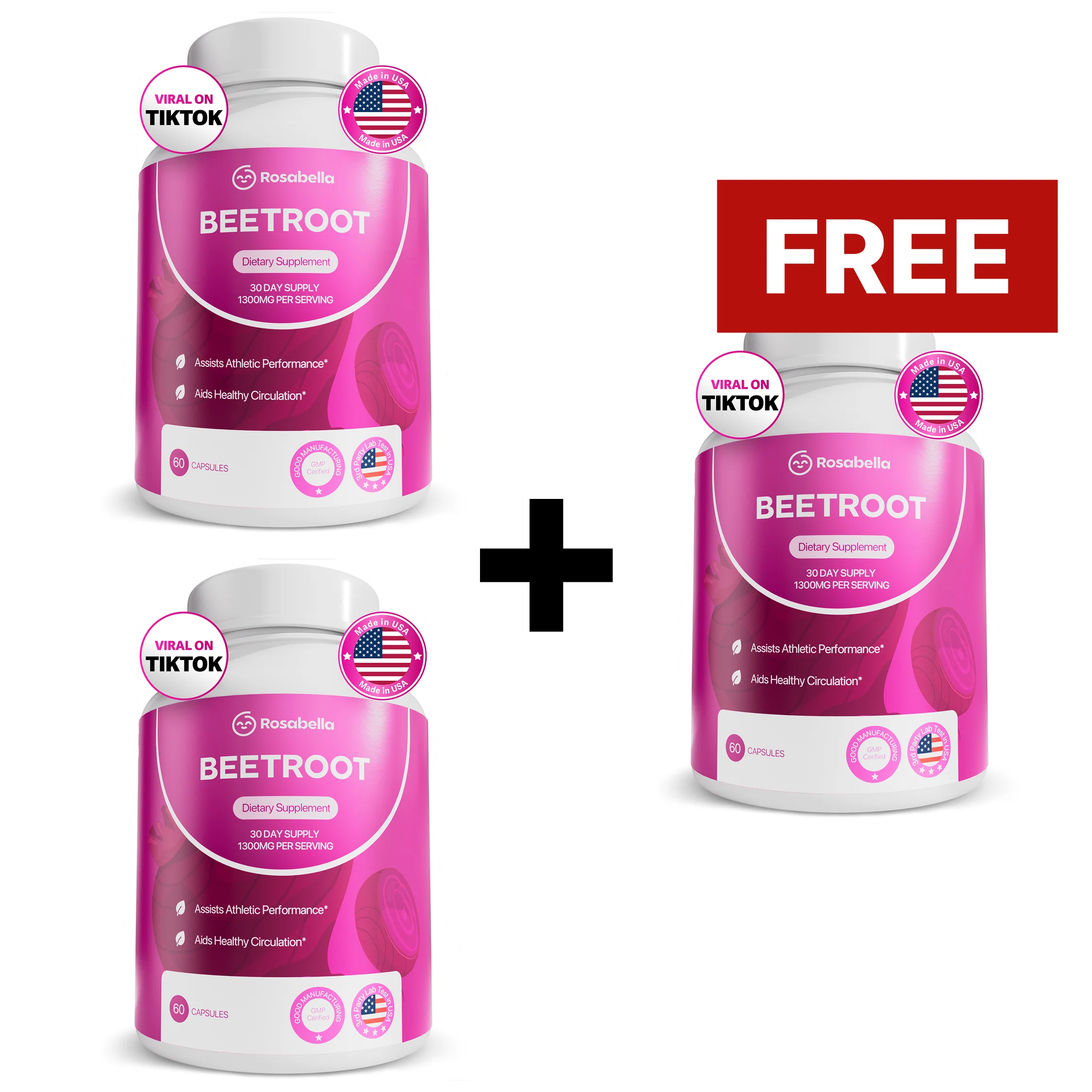 Rosabella Organic Beetroot Capsules (1300mg) for Blood Flow & Heart Health Bogo - Image 7