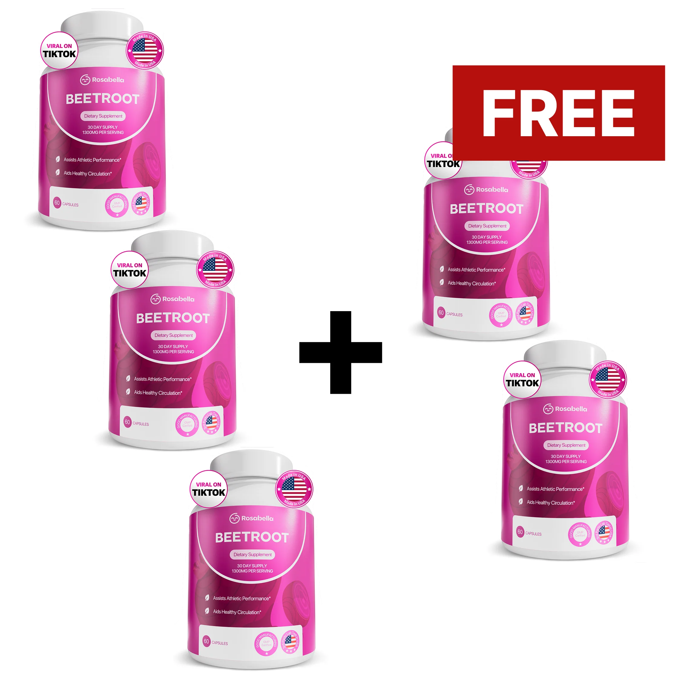 Rosabella Organic Beetroot Capsules (1300mg) for Blood Flow & Heart Health Bogo - Image 8