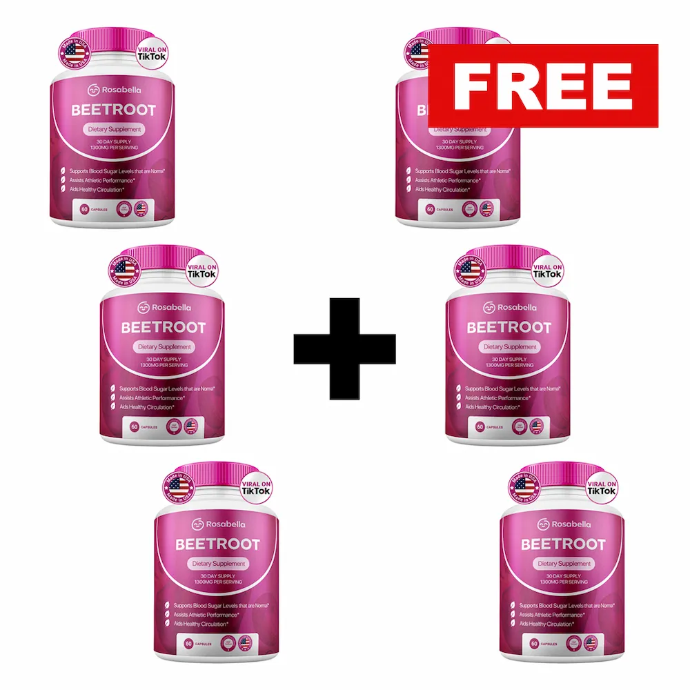Rosabella Organic Beetroot Capsules (1300mg) for Blood Flow & Heart Health Bogo - Image 9